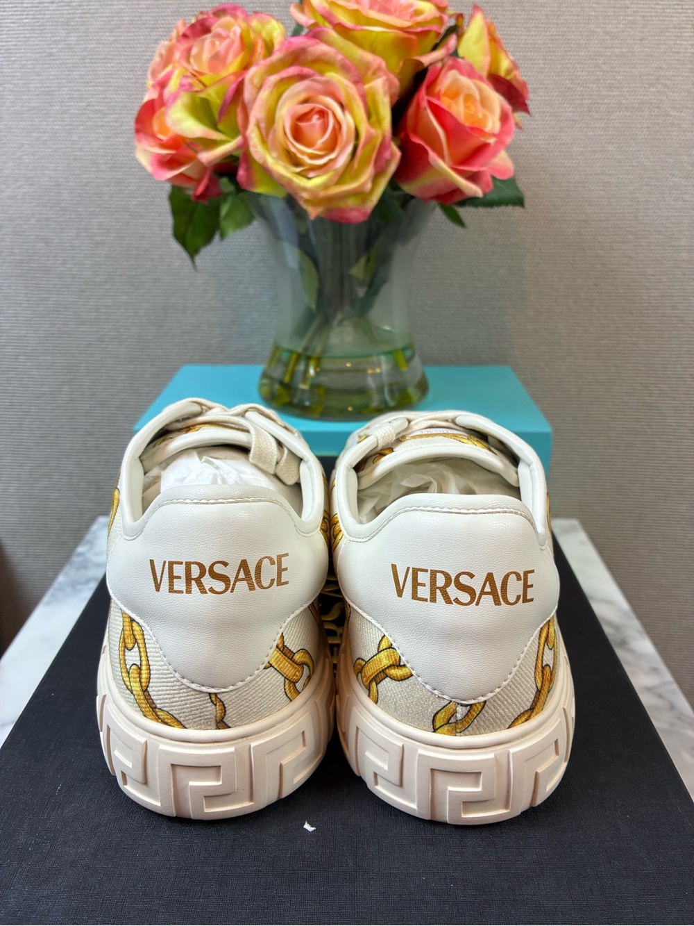 Versace Women’s Chain Stripes Greca Fabric Sneakers - EU Size 39 = US 9 NIB - Picture 3 of 10